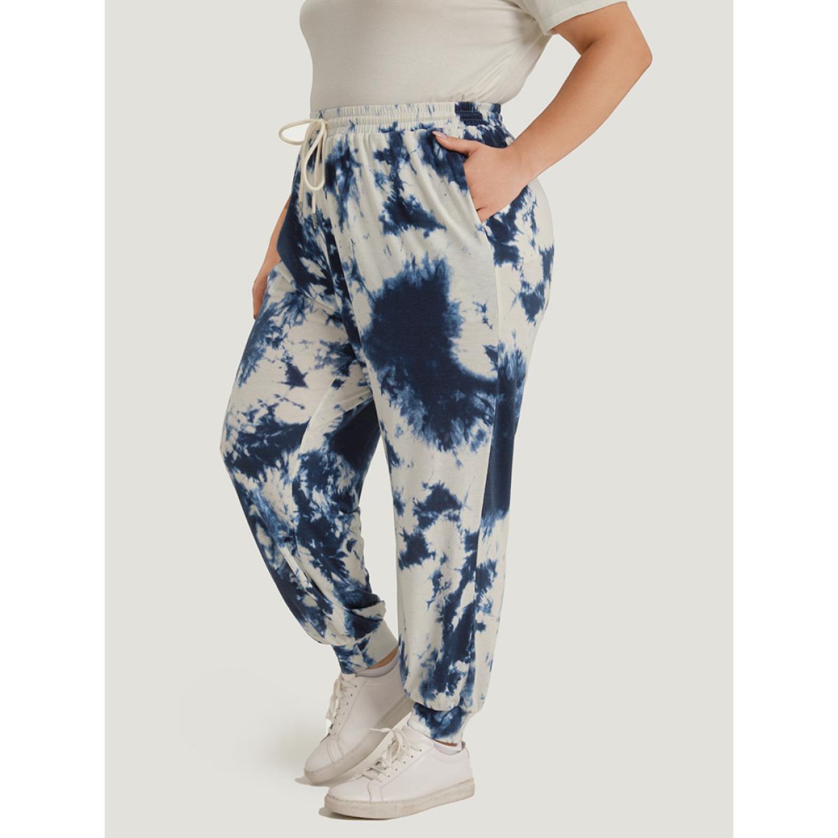 Tie Dye Pocket Drawstring Carrot Sweatpants Blue Plus Size Women Casual Dailywear Tie Dye 12/L Bloomchic Product Image