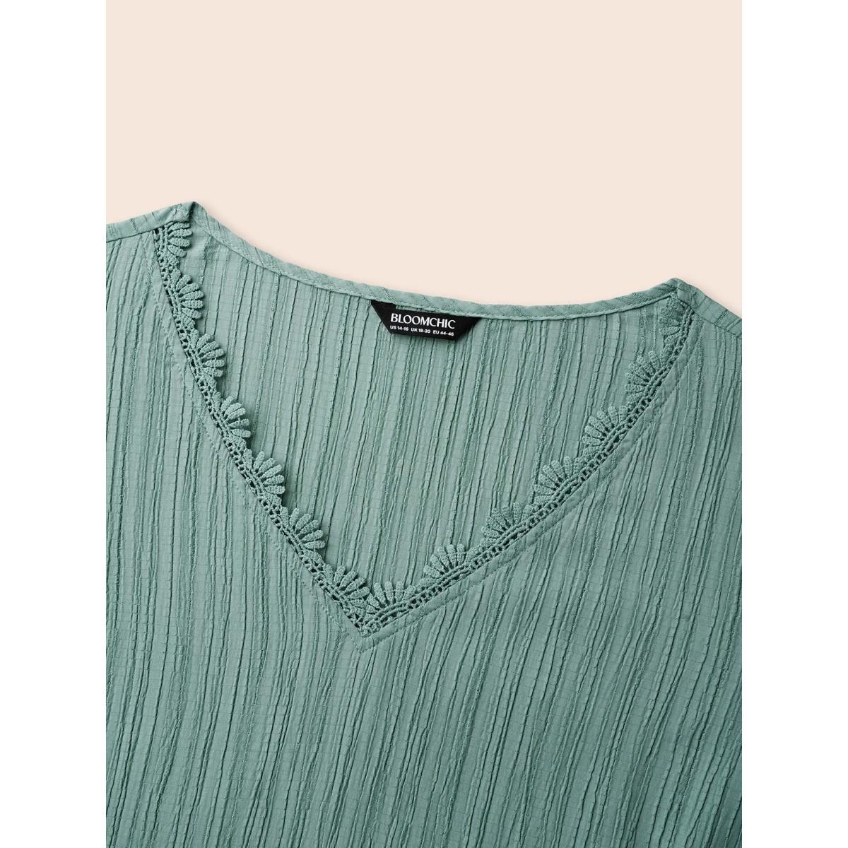 Plus Size Greenbean Scalloped Lace Textured Sheer Sleeve Blouse Women Timeless Extra Long Sleeve V-neck Elegant Blouses BloomChic 22-24/3X Product Image