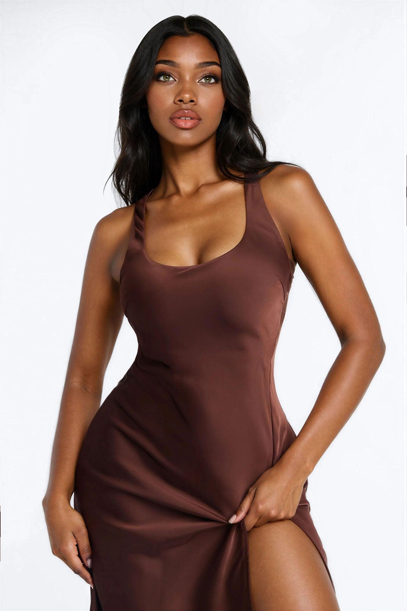 Reese Satin Maxi Dress - Chocolate Female Product Image