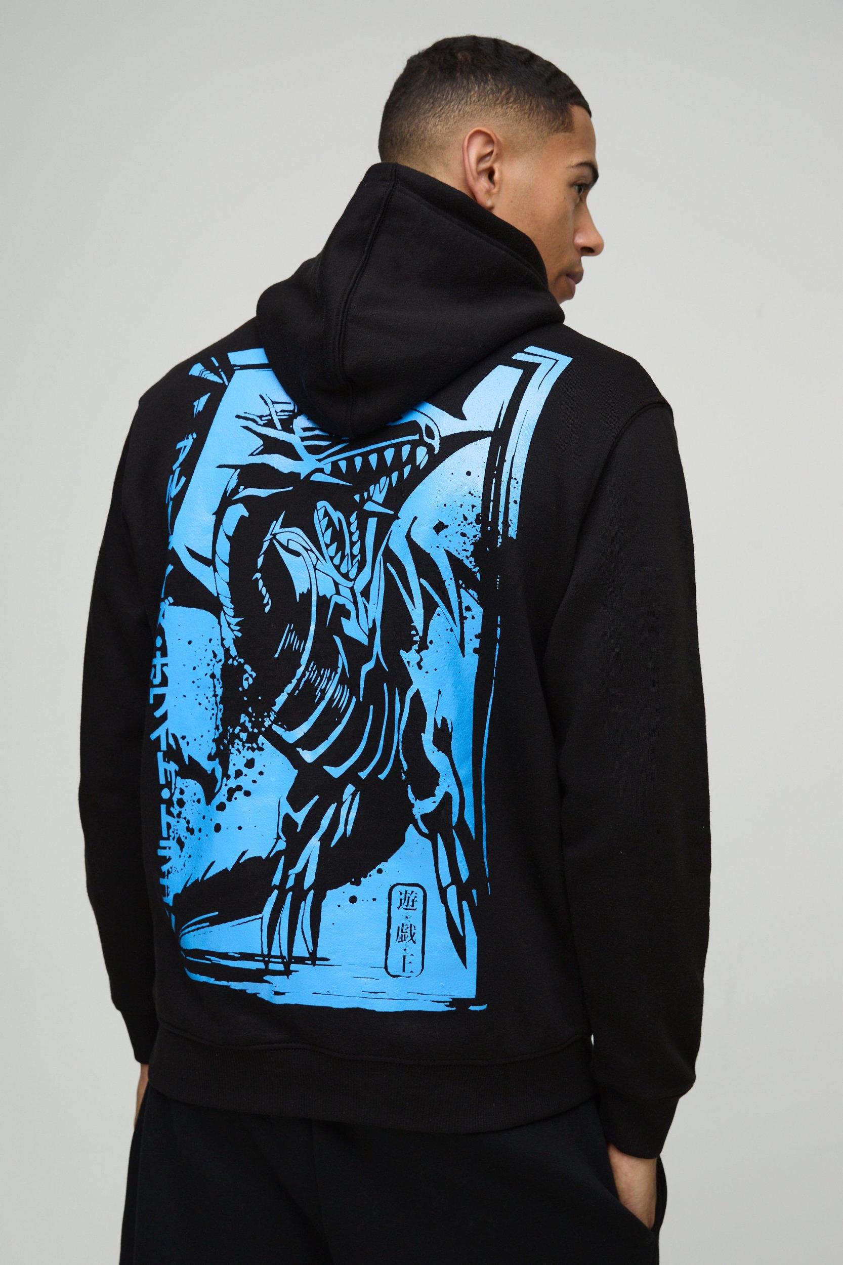 Oversized Yu-Gi-Oh Blue Eyes Dragon License Print Hoodie | boohooMAN USA Product Image