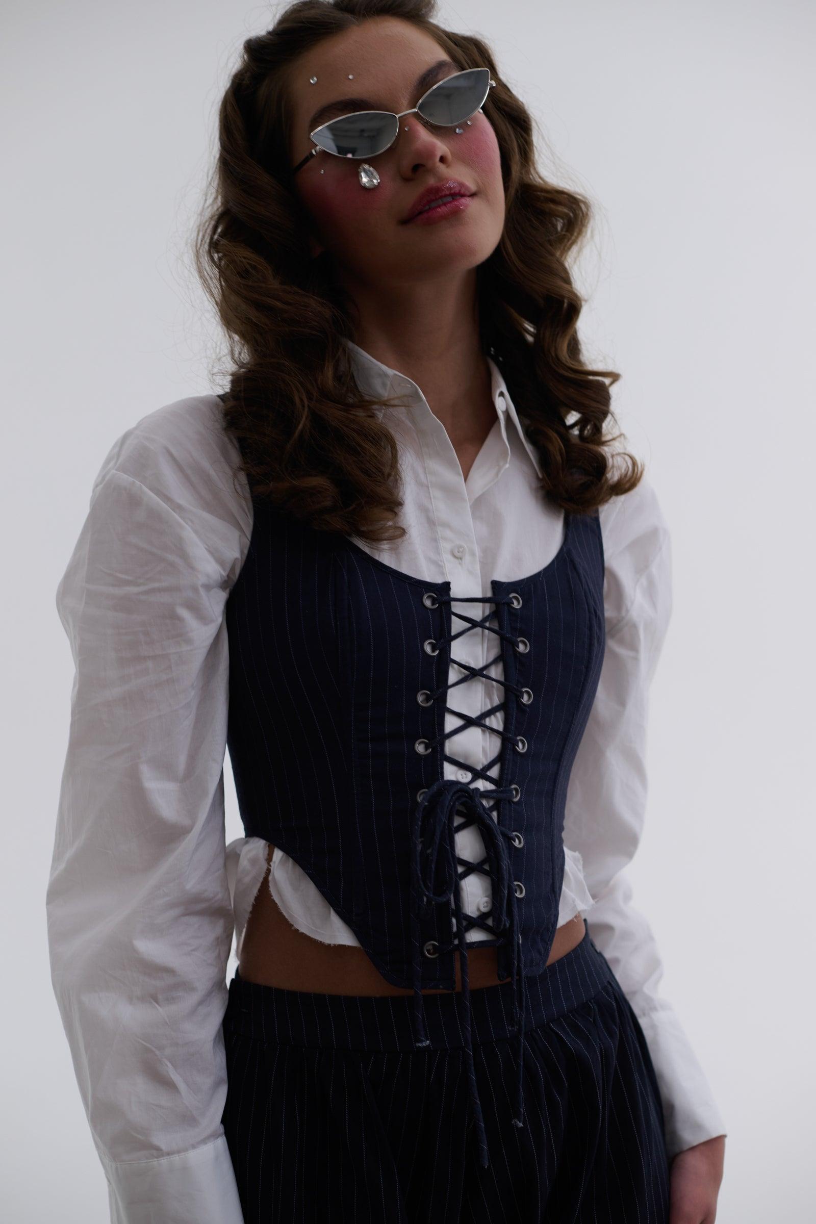 The Pinstripe Duchess Corset Product Image