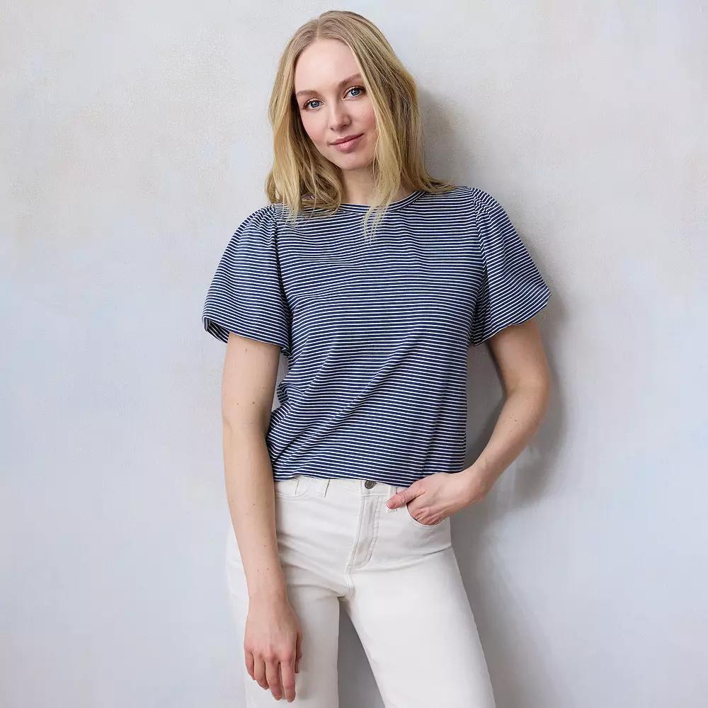 Petite LC Lauren Conrad Bubble Sleeve Tee, Women's, Size: Small Petite, Blue Amalfi Stripe Product Image