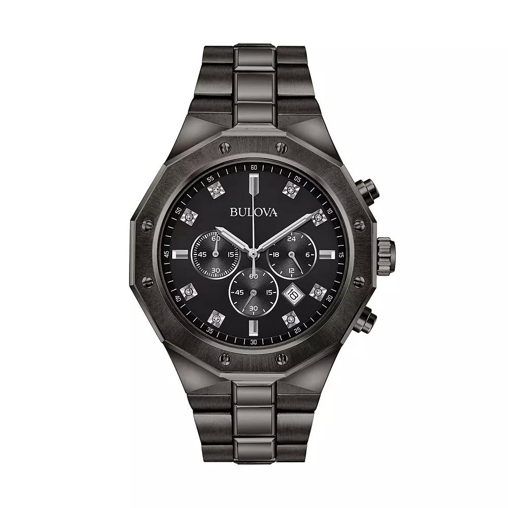 Bulova Mens Diamond Ion-Plated Stainless Steel Chronograph Watch - 98D142, Gray Product Image
