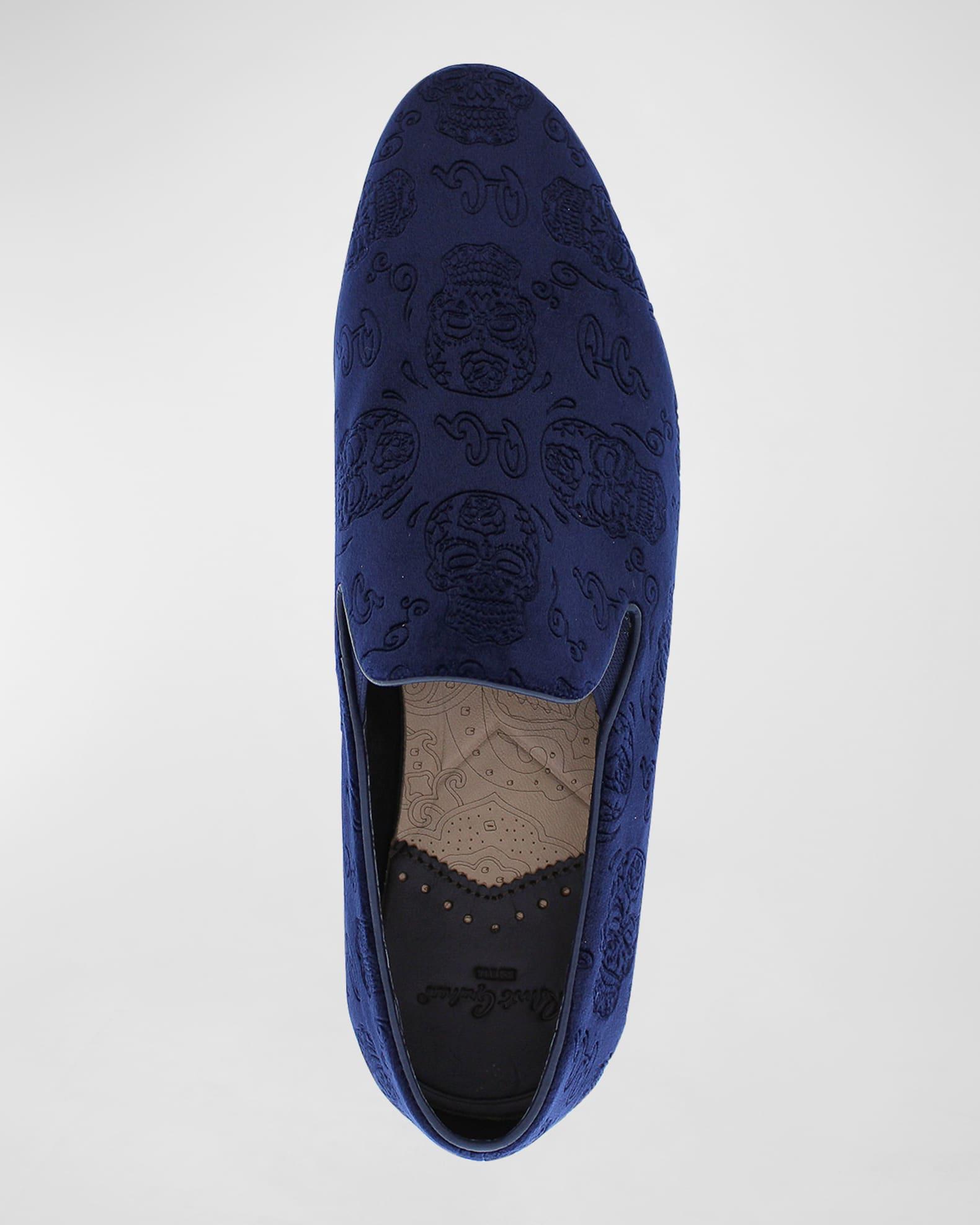 Men's Renegade Skull-Embossed Velvet Loafers Product Image