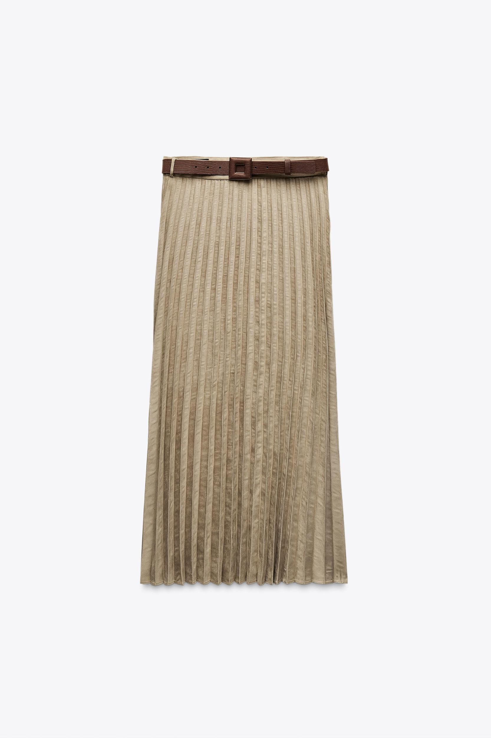 BELTED FAUX SUEDE MIDI SKIRT Product Image