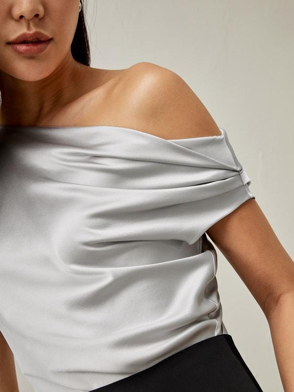 LILYSILK Female One Shoulder Silk Top - Silvergray Premium Silk - Perfect Wardrobe Staples Cowl Neck Silk Top 10 Product Image