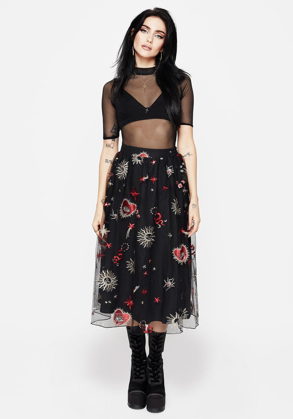 Bloodlust Embroidered Midi Skirt Product Image