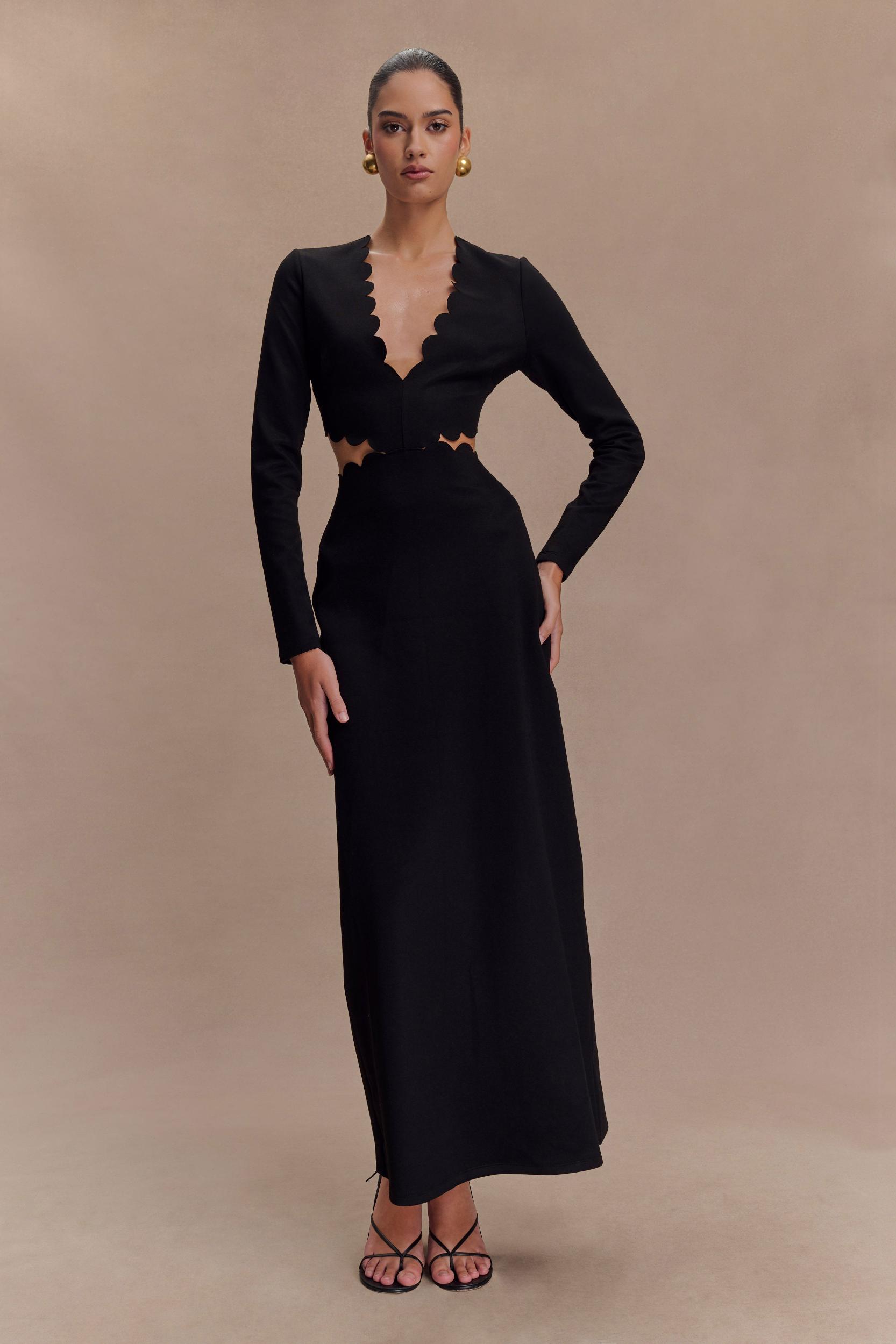 Cynthia Scalloped Halter Maxi Dress - Black Product Image