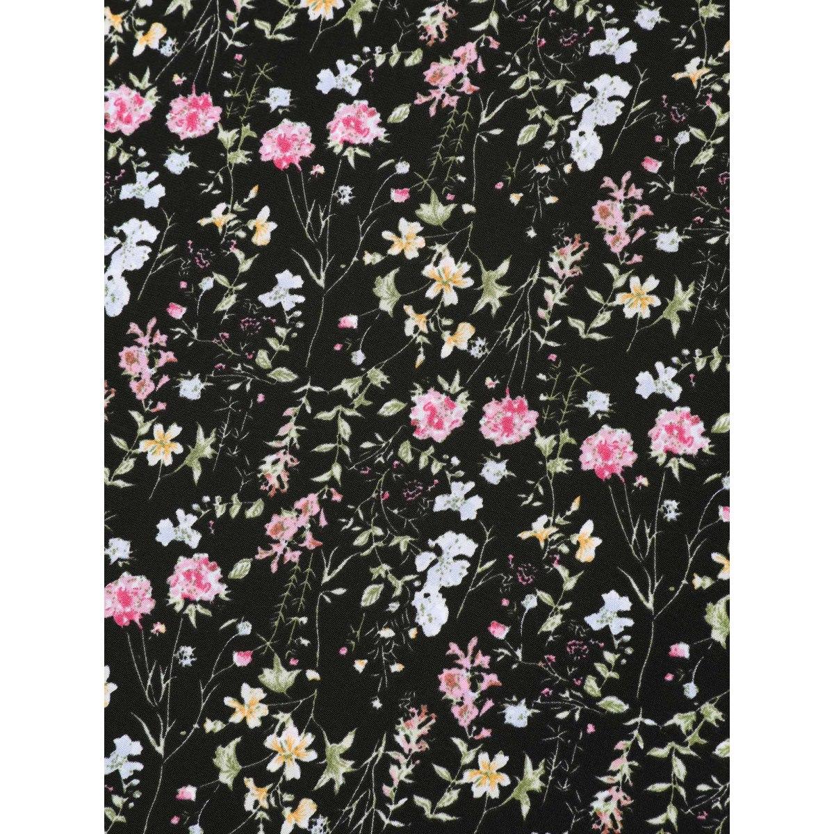 Plus Size Black Floral Print Petal Sleeve Shirt Women Short sleeve Round Neck Everyday-Elegant Blouses BloomChic 18-20/2X Product Image