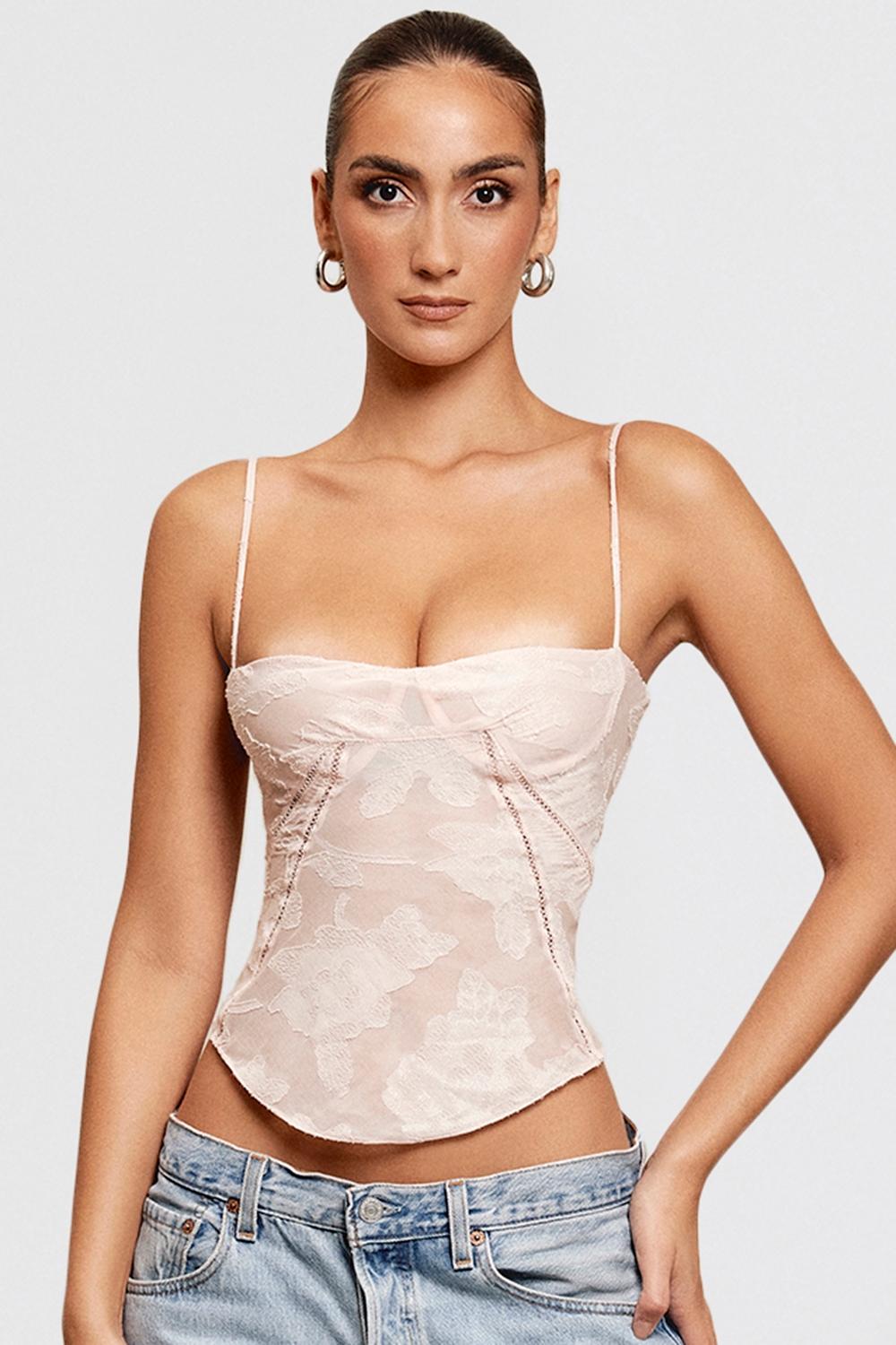 Lisette  pink floral lace camisole Product Image