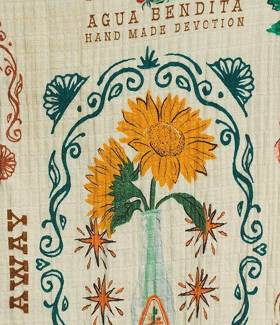 Agua Bendita Keshi Nopal Crinkle Woven Desert Print Collar Long Sleeve Button Front Top Product Image