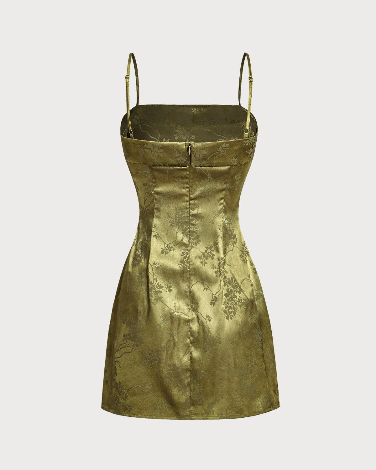 Green Jacquard Satin Slip Mini Dress Product Image