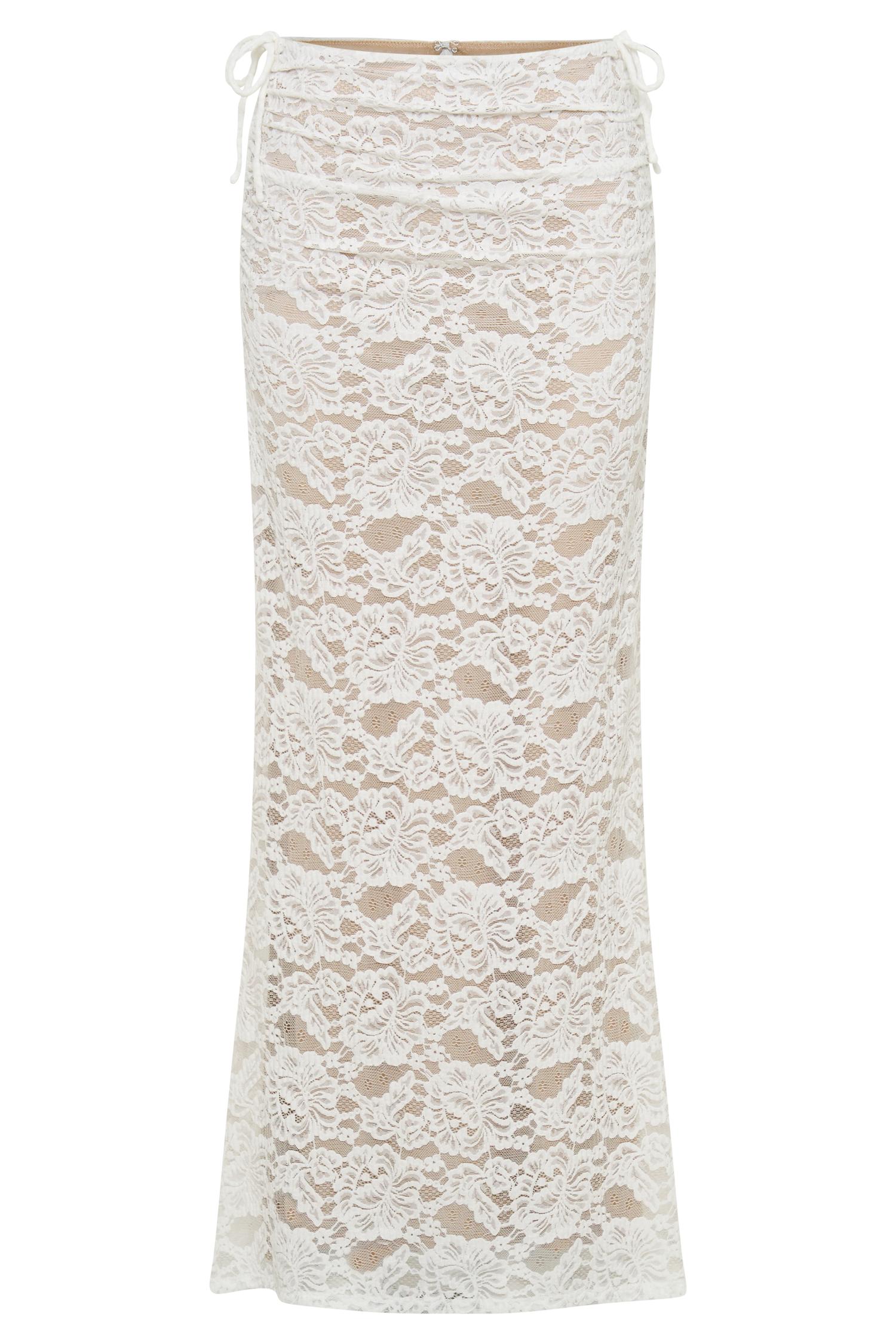 Daniela Lace Plisse Ruched Maxi Skirt - Ivory Product Image