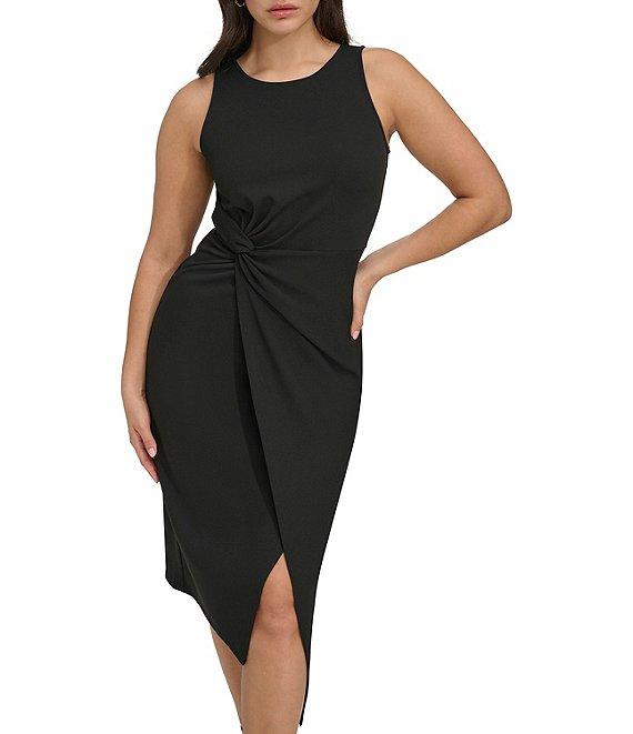 SIENA Sleeveless Twist Front Crepe Faux Wrap Midi Dress Product Image