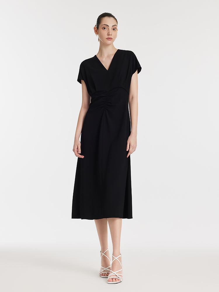 Triacetate V-Neck Ruched Women Midi Dress Product Image