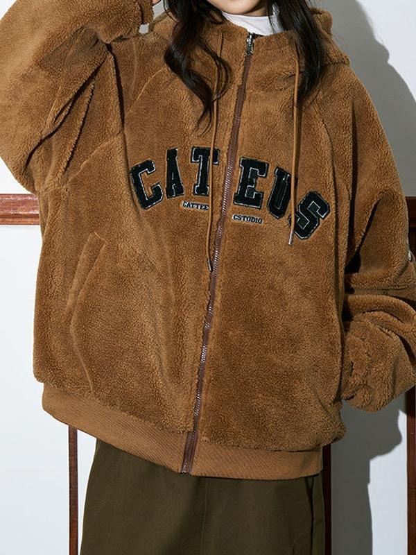 Reversible Lambswool Hooded Drawstring Embroidered Jacket Product Image