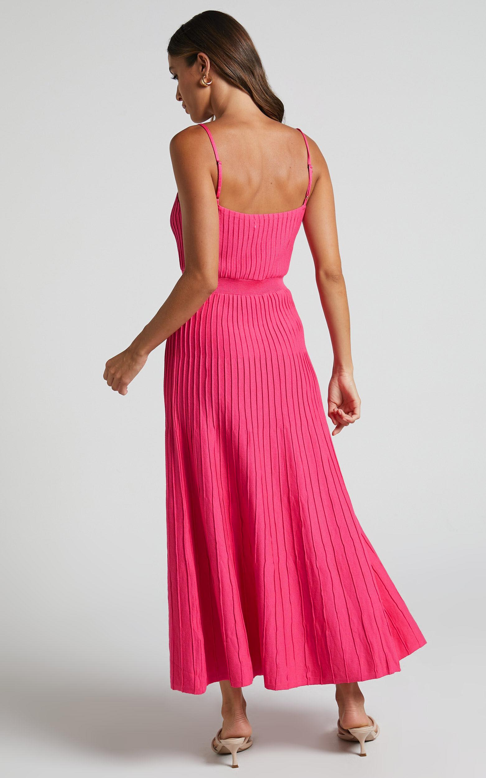 Donissa Midi Dress - Panelled Knit Dress in Hot Pink Product Image