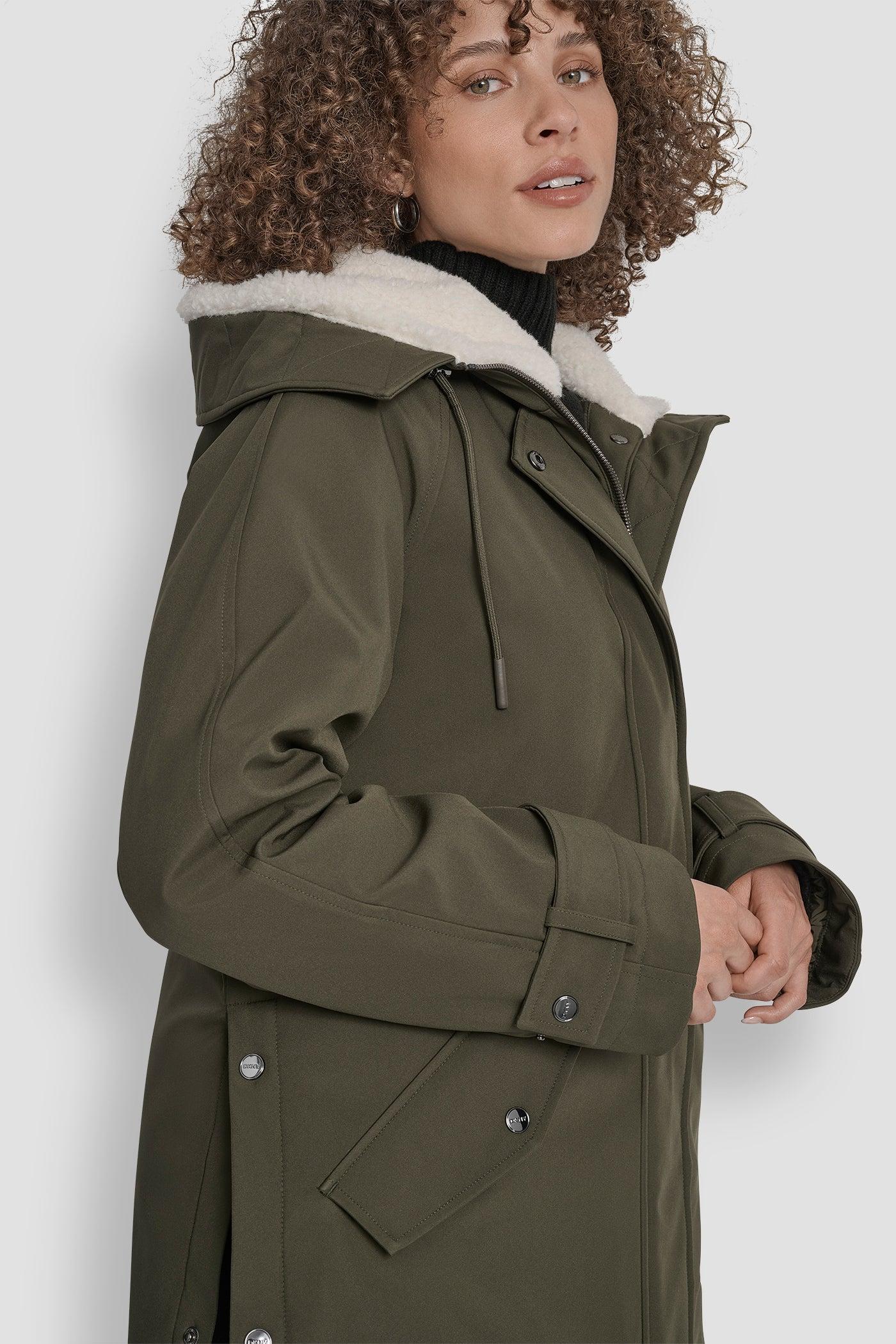 MID LENGTH FLEXTECH COAT WITH FUR HOOD Product Image
