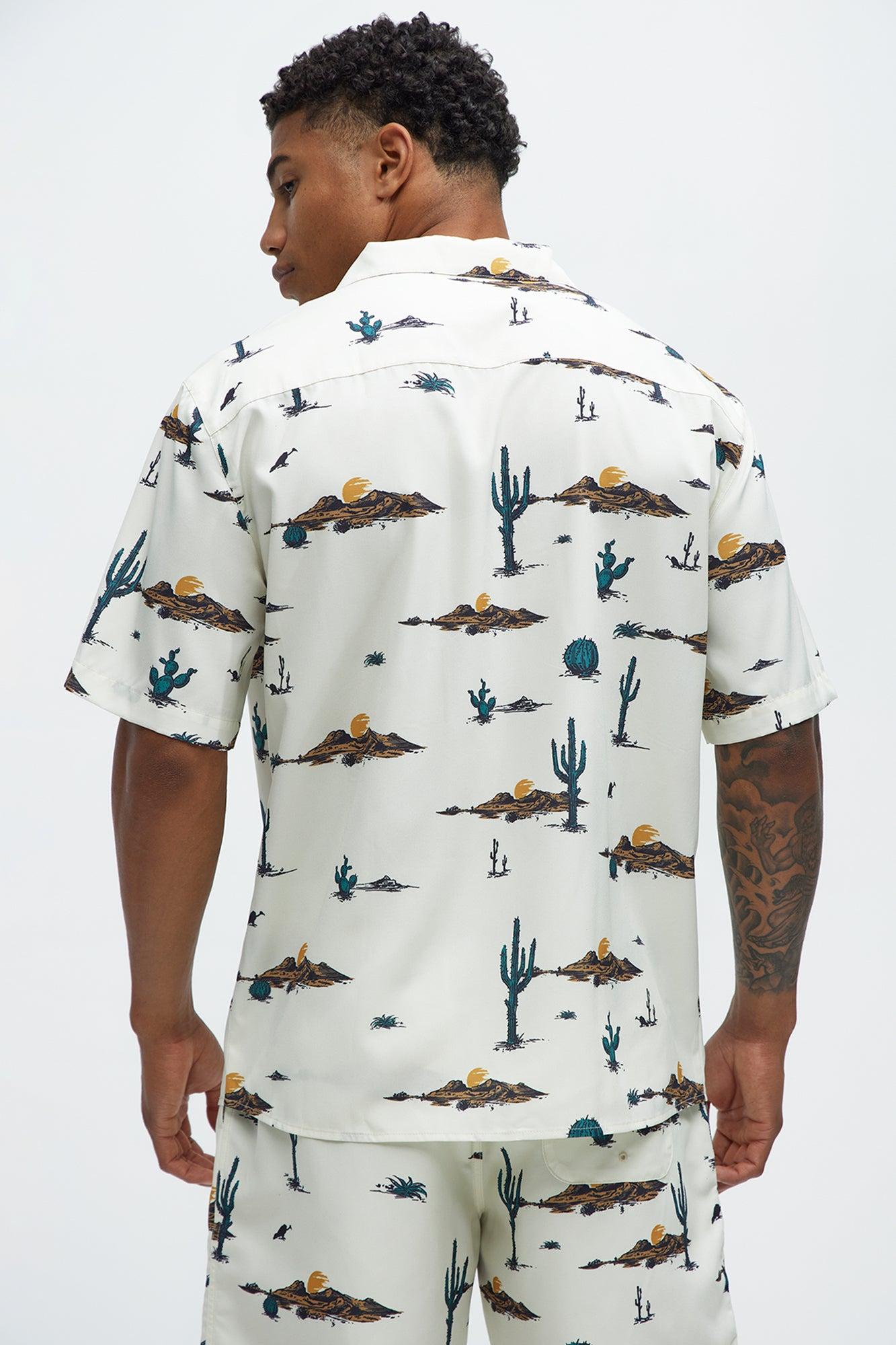 Desert Cuban Collar Button Up Shirt - White/combo Product Image