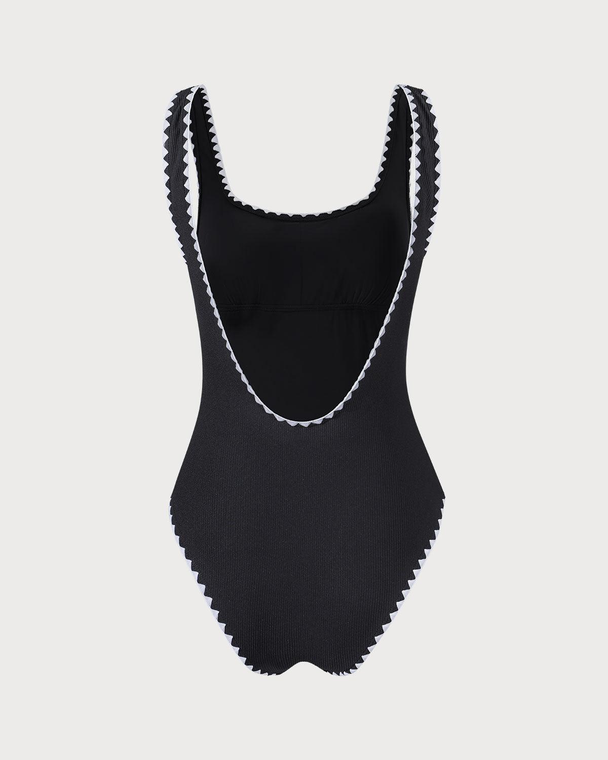 The Black Contrast Ribbed One-Piece Swimsuit Product Image