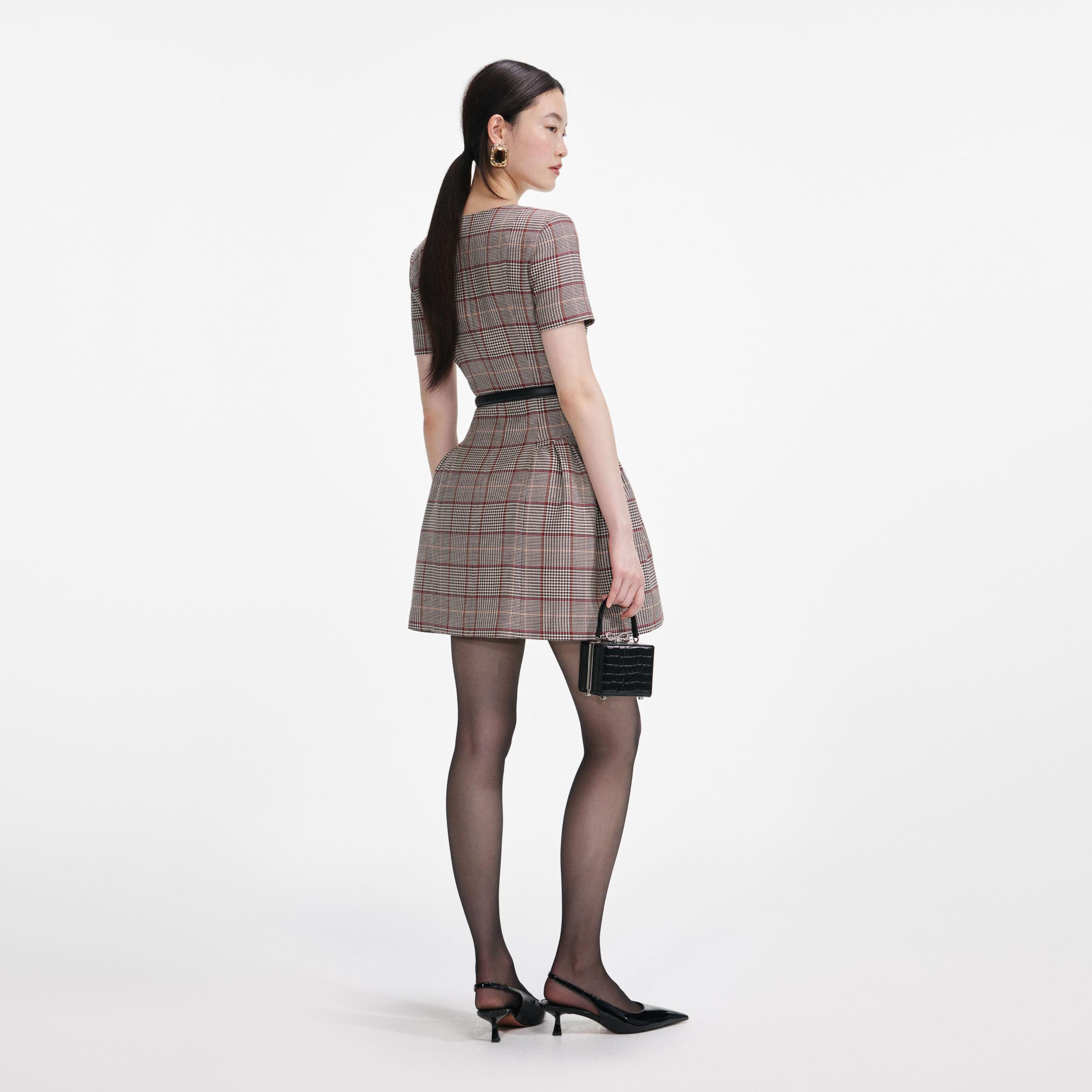 Brown Check Short Sleeve Mini Dress Product Image