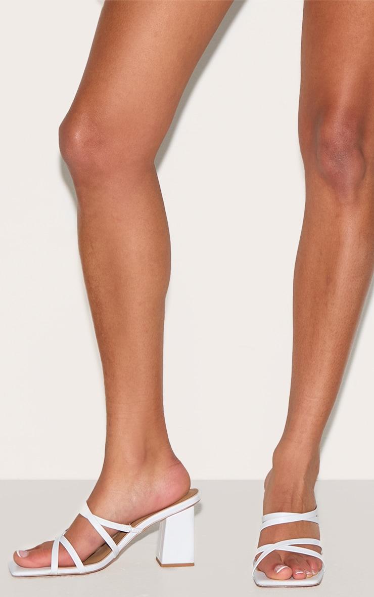 White PU Wide Fit Square Toe Strappy Block Heeled Mules Product Image