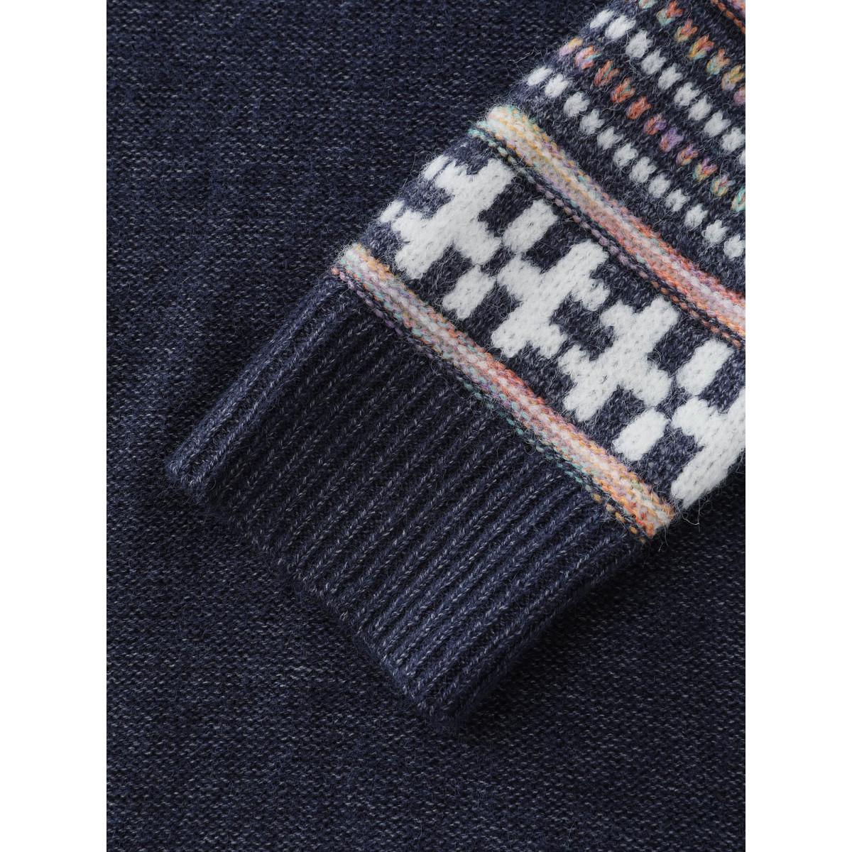 Plus Size Boho Pattern Color Contrast Turtleneck Pullover Midnight Women Leisure Loose Long Sleeve Turtleneck Casual Pullovers BloomChic 10/M Product Image