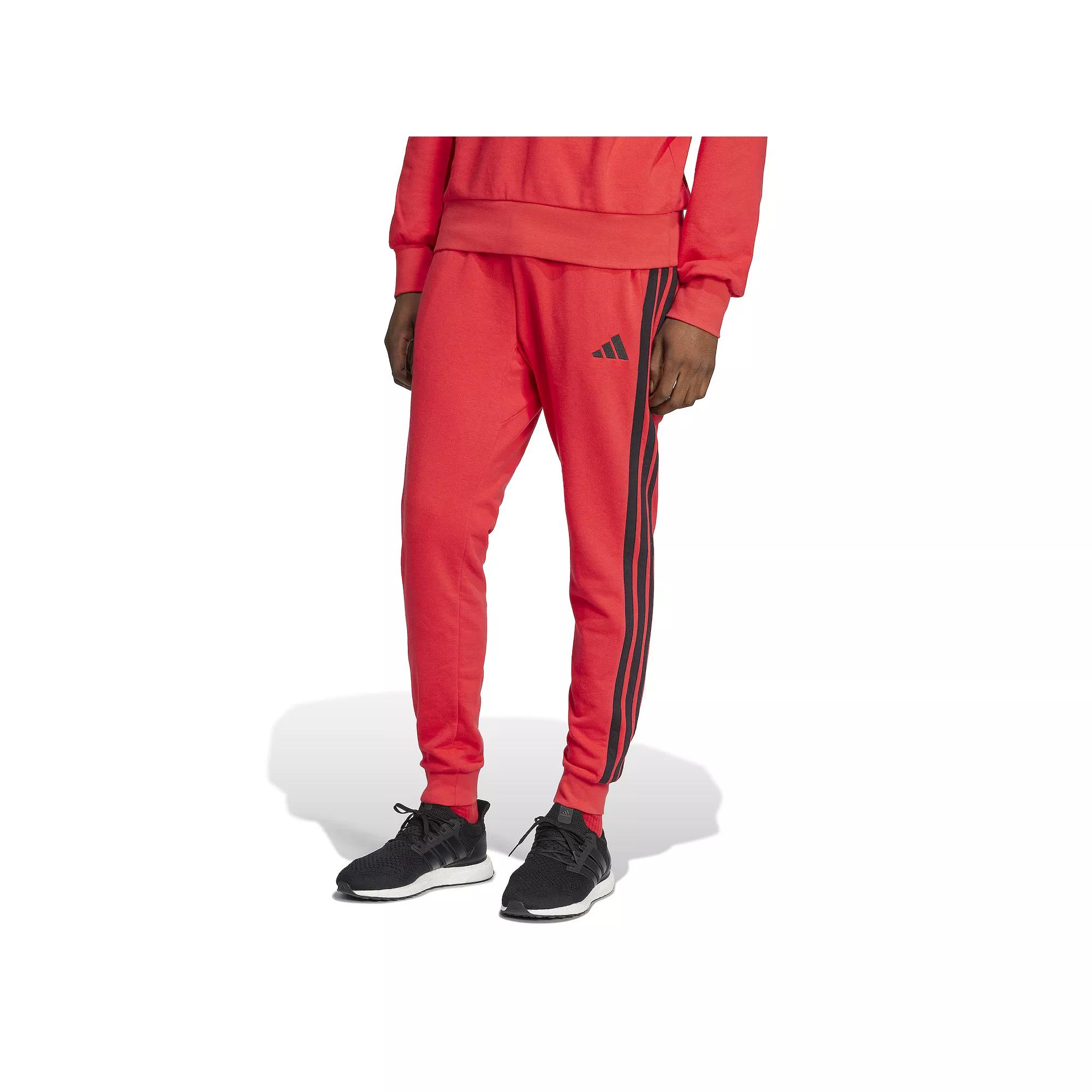Men's adidas Essentials 3-Stripes French Terry Sportswear Pants, Size: Large, Pure Red Product Image