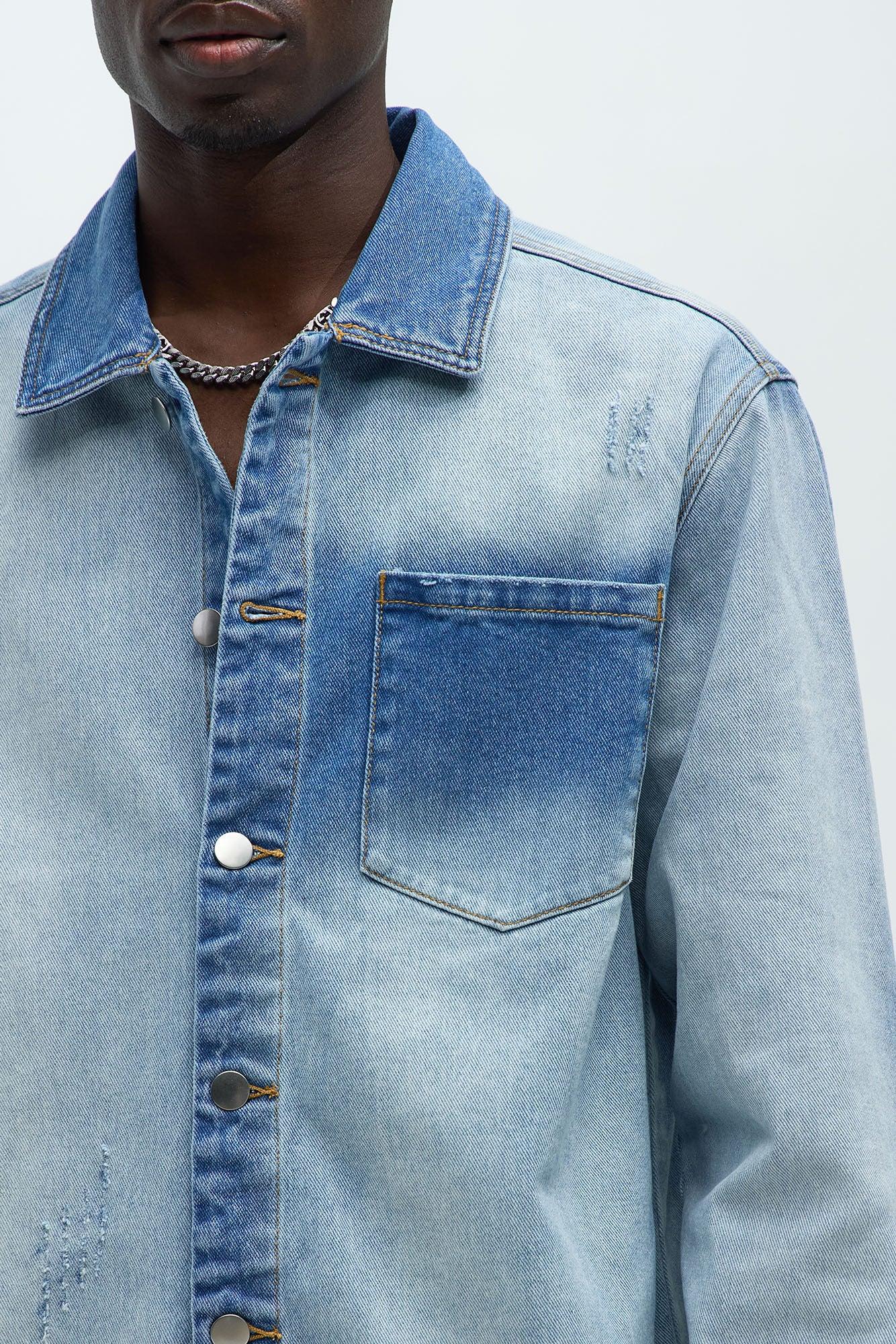 Sun Faded Denim Work Shirt - Light Wash Product Image