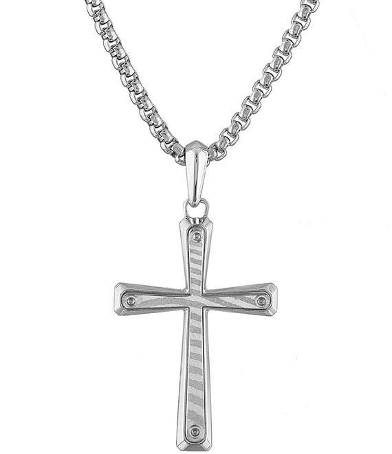 Bulova Men's Sterling Silver Cross Long Pendant Necklace Product Image