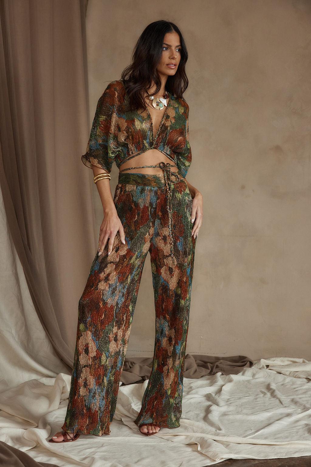 Kaia Multicolor Metallic Floral Pant Product Image
