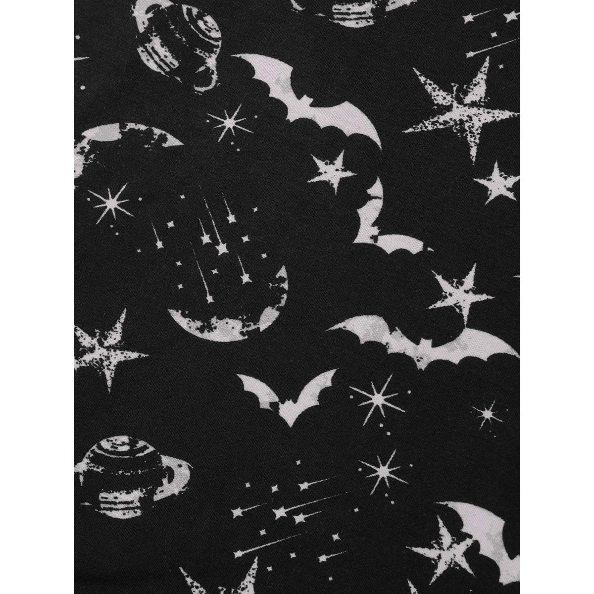 Plus Size Celestial Halloween Print Sheer Pockets Maxi Dress BlackFlower Women Leisure Round Neck Long Sleeve Curvy BloomChic 26/4X Product Image