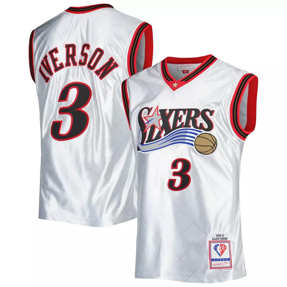Men's Mitchell & Ness Allen Iverson Platinum Philadelphia 76ers 2000/01 Hardwood Classics 75th Anniversary Swingman Jersey,  Product Image