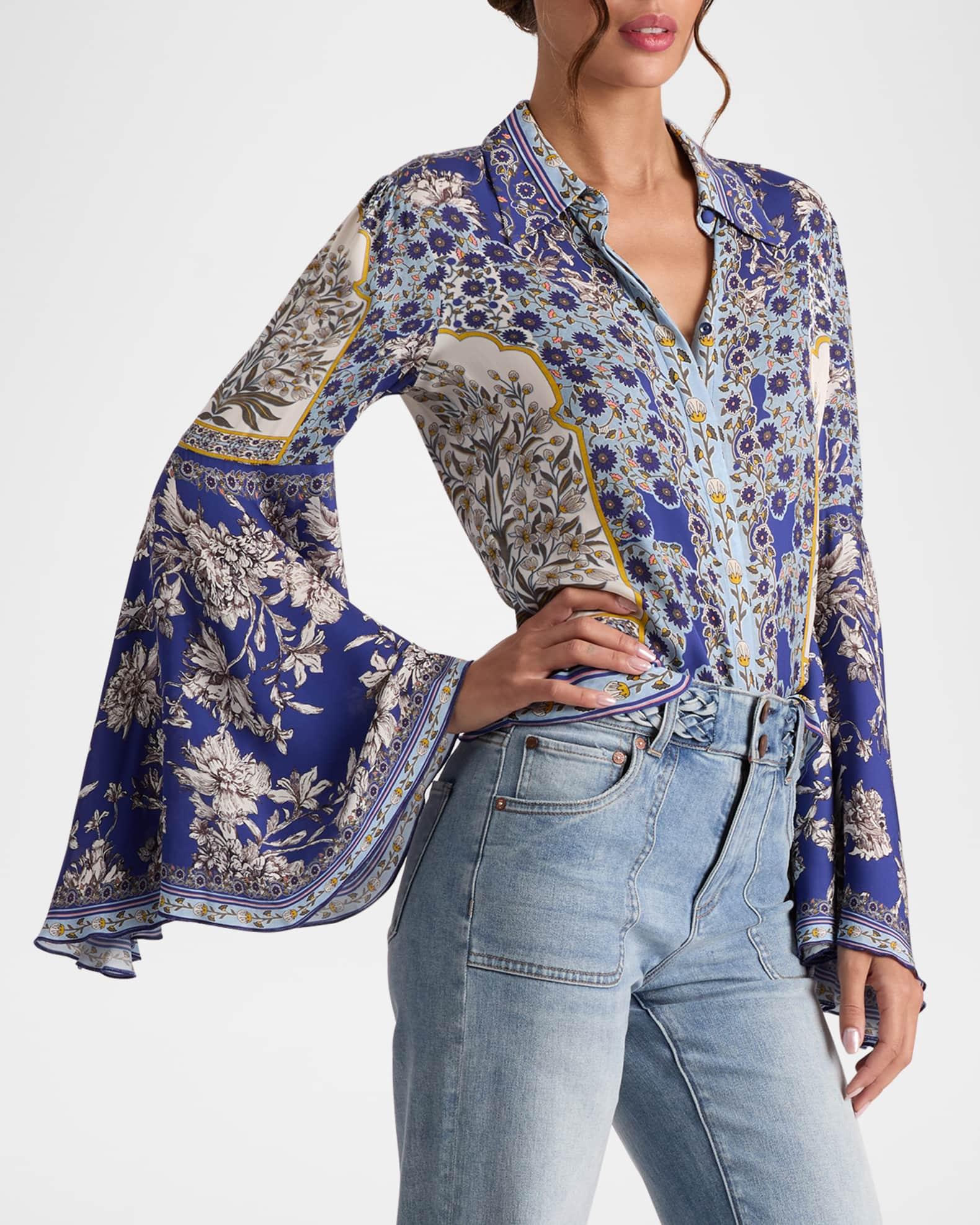 Willa Forevermore Fitted Bell-Sleeve Placket Top  Product Image