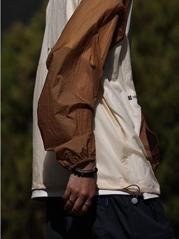 Men's Gorpcore Contrast Color Splice Hooded Jacket Product Image