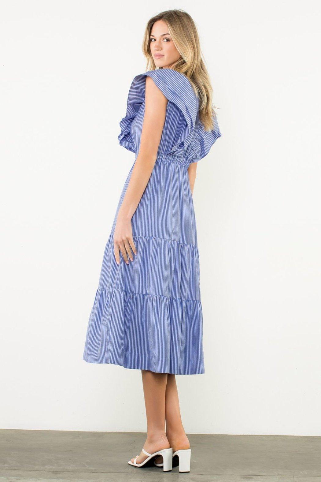 Striped Flutter Tiered Maxi Dress Product Image