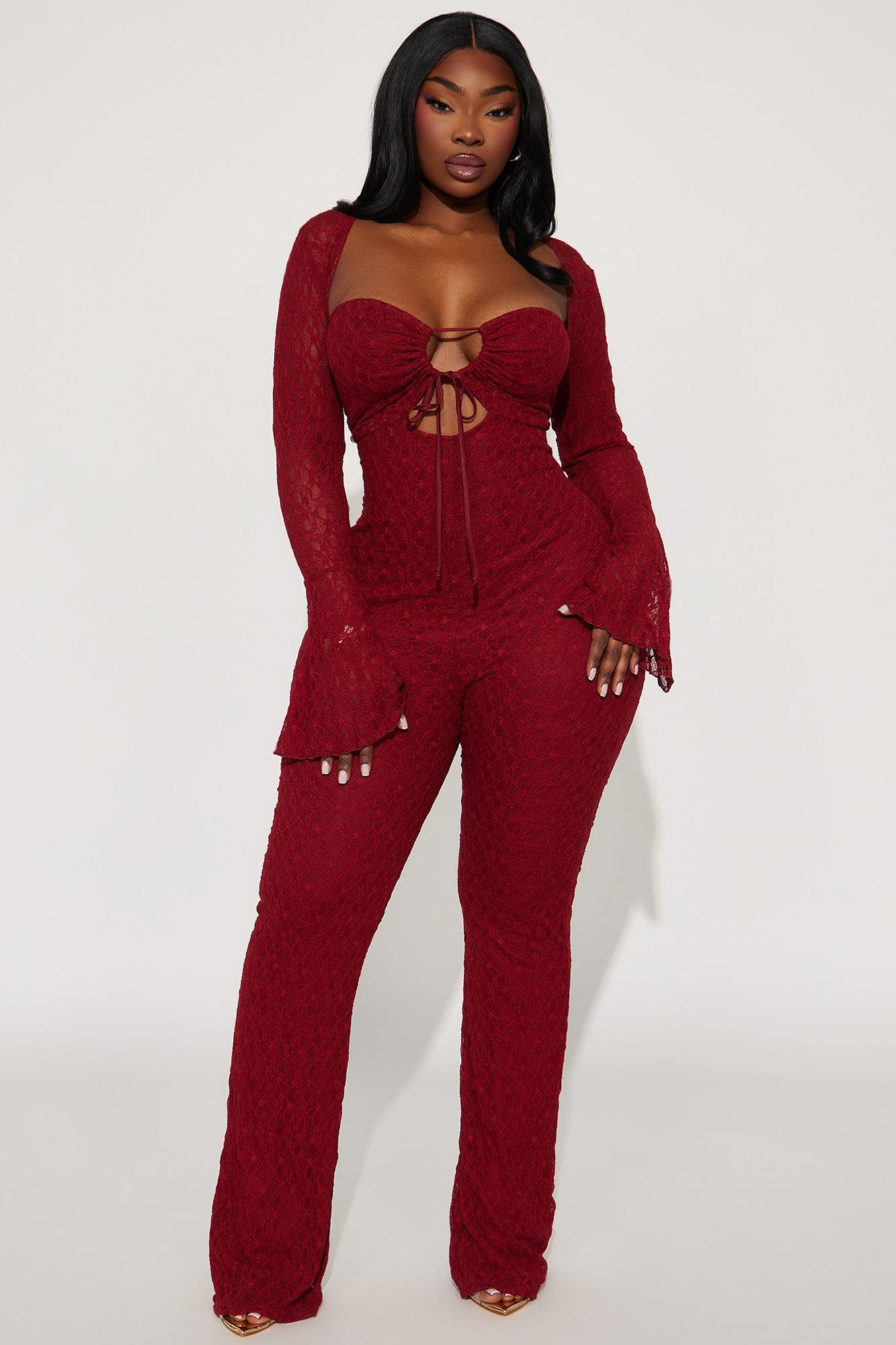 Saffron Lace Jumpsuit - Burgundy Product Image