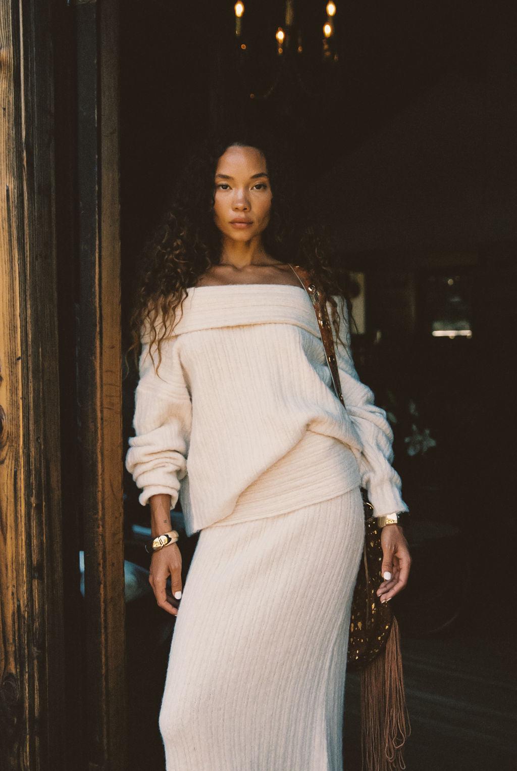 Pamela Beige Sweater Maxi Skirt Product Image