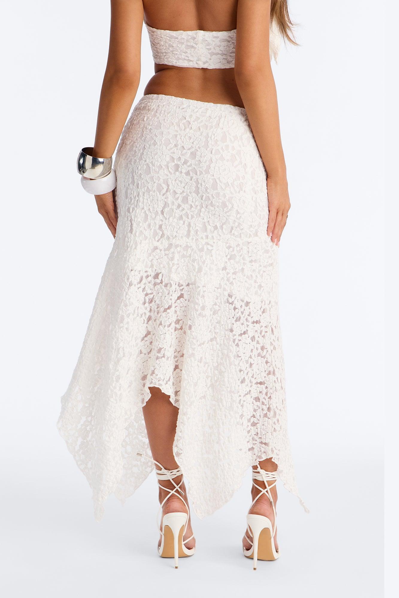 Summer Romance Asymmetrical Lace Maxi Skirt - Ivory Female Product Image
