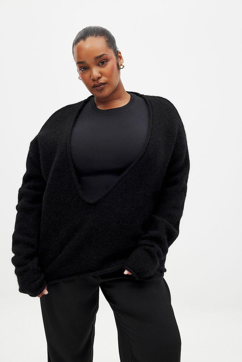 Knitted Deep V-neck Wool Blend Sweater Product Image