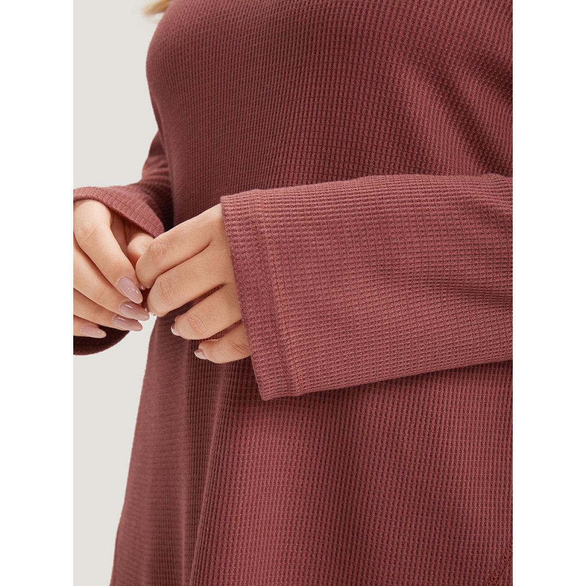 Plus Size Waffle Knit Crisscross Neck Long Sleeve T-shirt DustyPink Women Casual Texture Plain V-neck Dailywear T-shirts BloomChic 30/6X Product Image