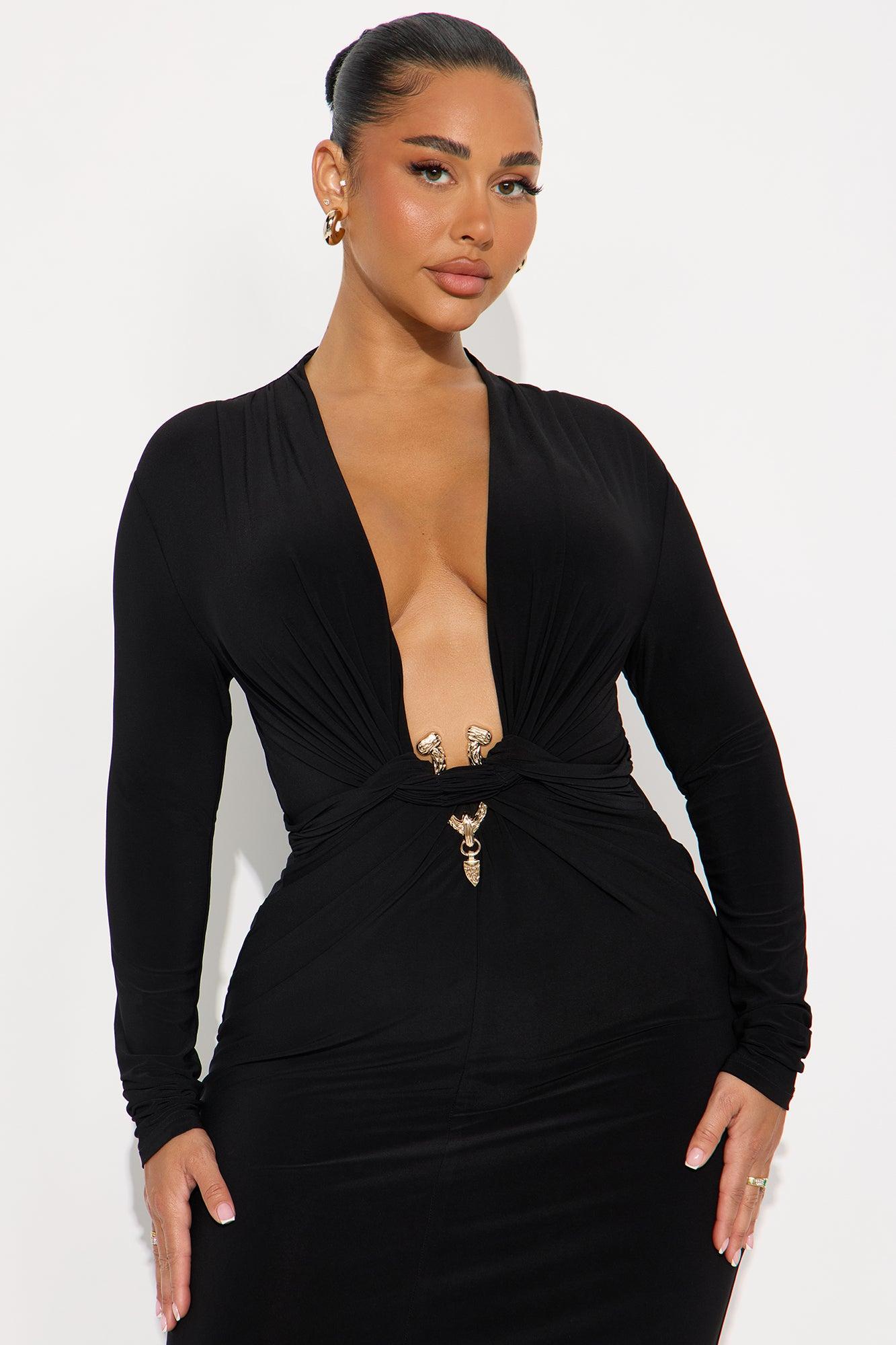 Sultry Nights Long Sleeve Maxi Dress - Black Female Product Image