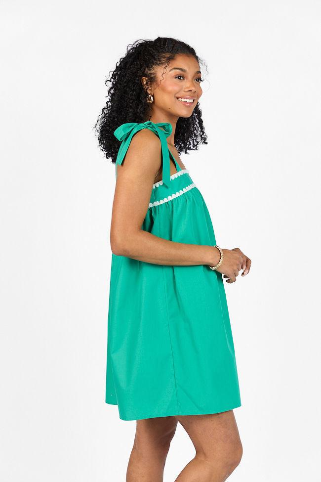 Better This Way Green Tie Shoulder Stitched Trim Mini Dress FINAL SALE Product Image