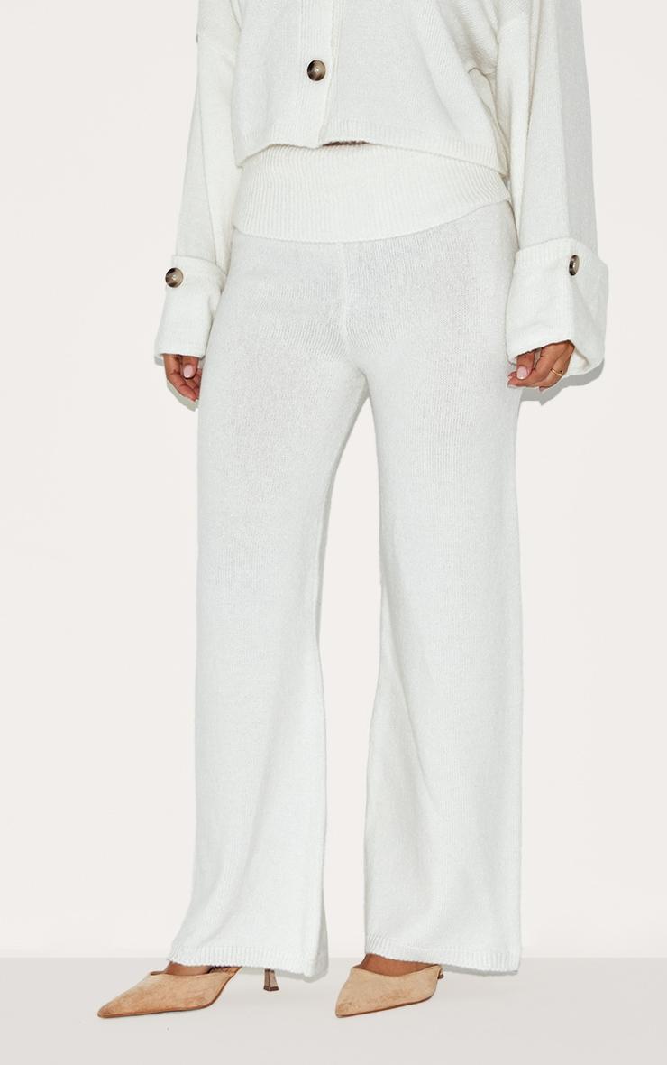 Petite Cream Knitted Fold Over Flare Pants Product Image