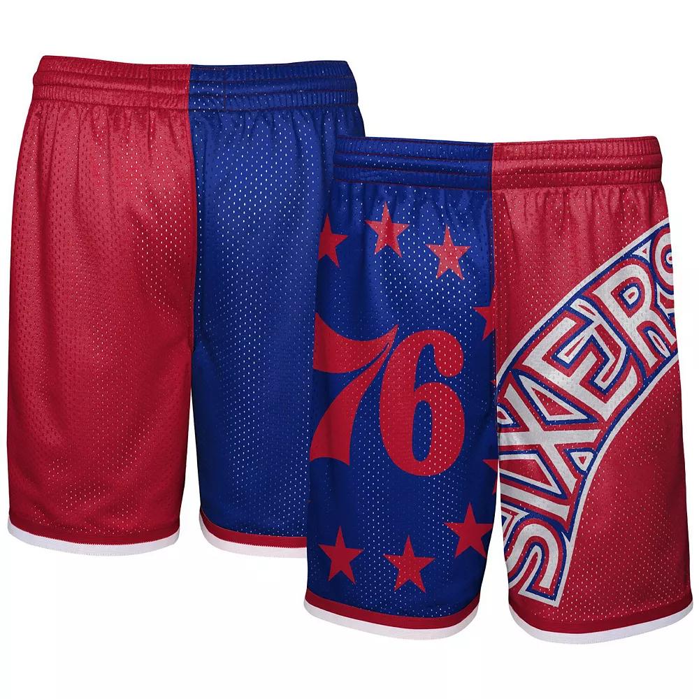 Youth Mitchell & Ness Red/Royal Philadelphia 76ers Hardwood Classics Big Face 5.0 Shorts, Men's, Size: YTH Large, 76r Red Product Image