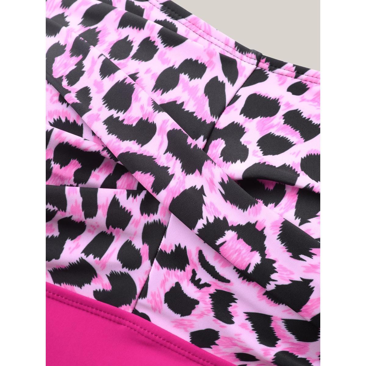 Plus Size Leopard Print Twist Front One-Piece Swimsuit Women's Swimwear RedViolet Beach Twist Curve Bathing Suits High stretch One Pieces BloomChic 12/L Product Image