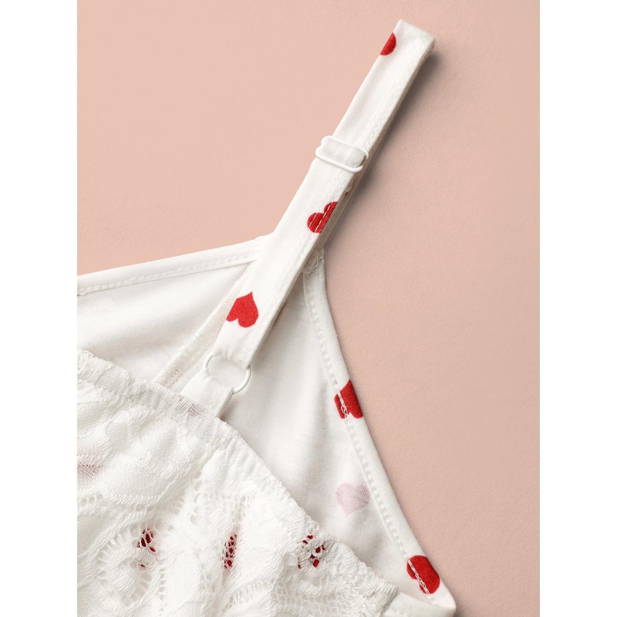 Plus Size Bow Lace Heart Print Lounge Dress Women Originalwhite Leisure Woven ribbon&lace trim V-neck Loungewear BloomChic 12/L Product Image