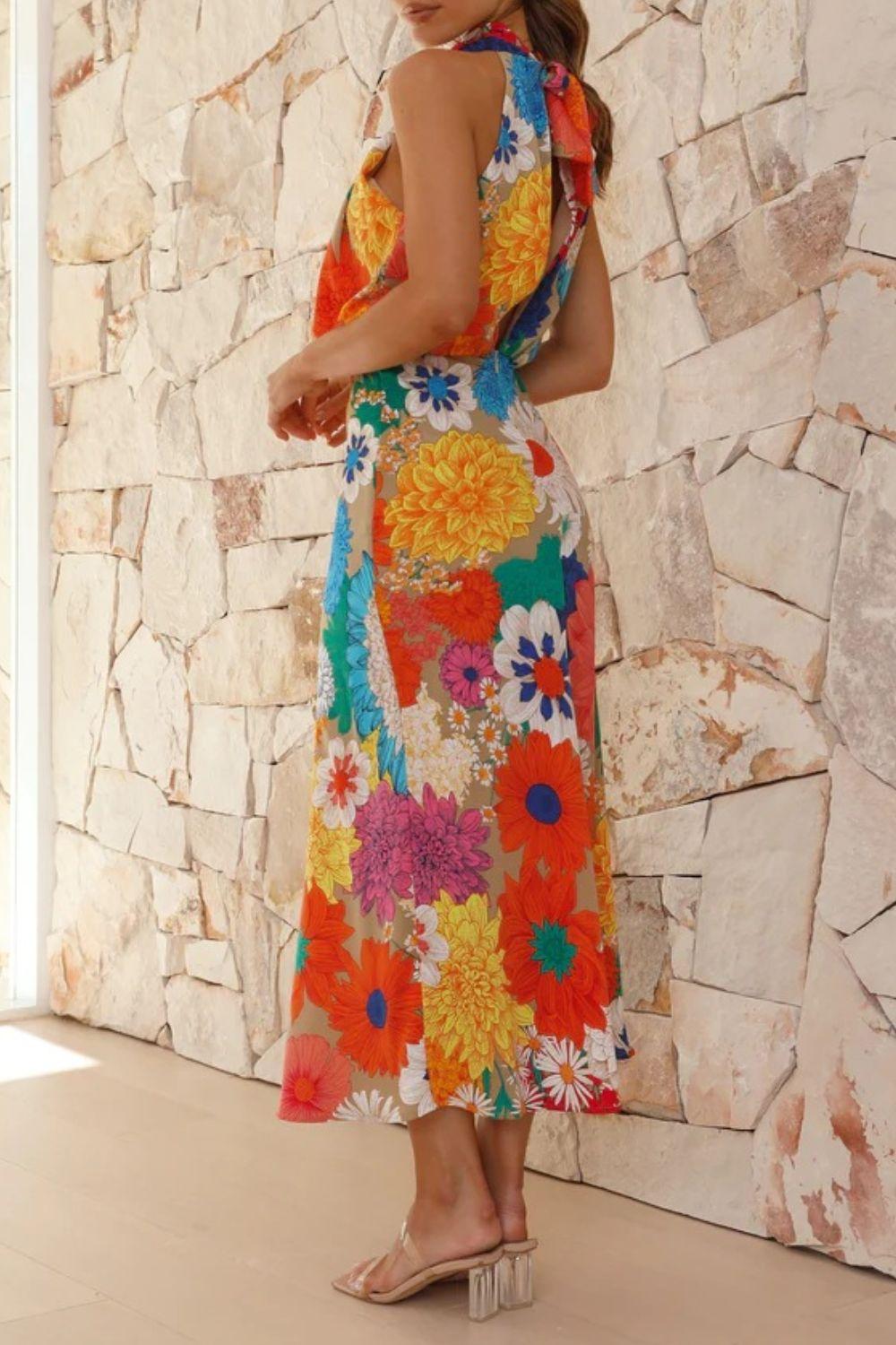 Floral Tied Back Sleeveless Midi Dress Product Image