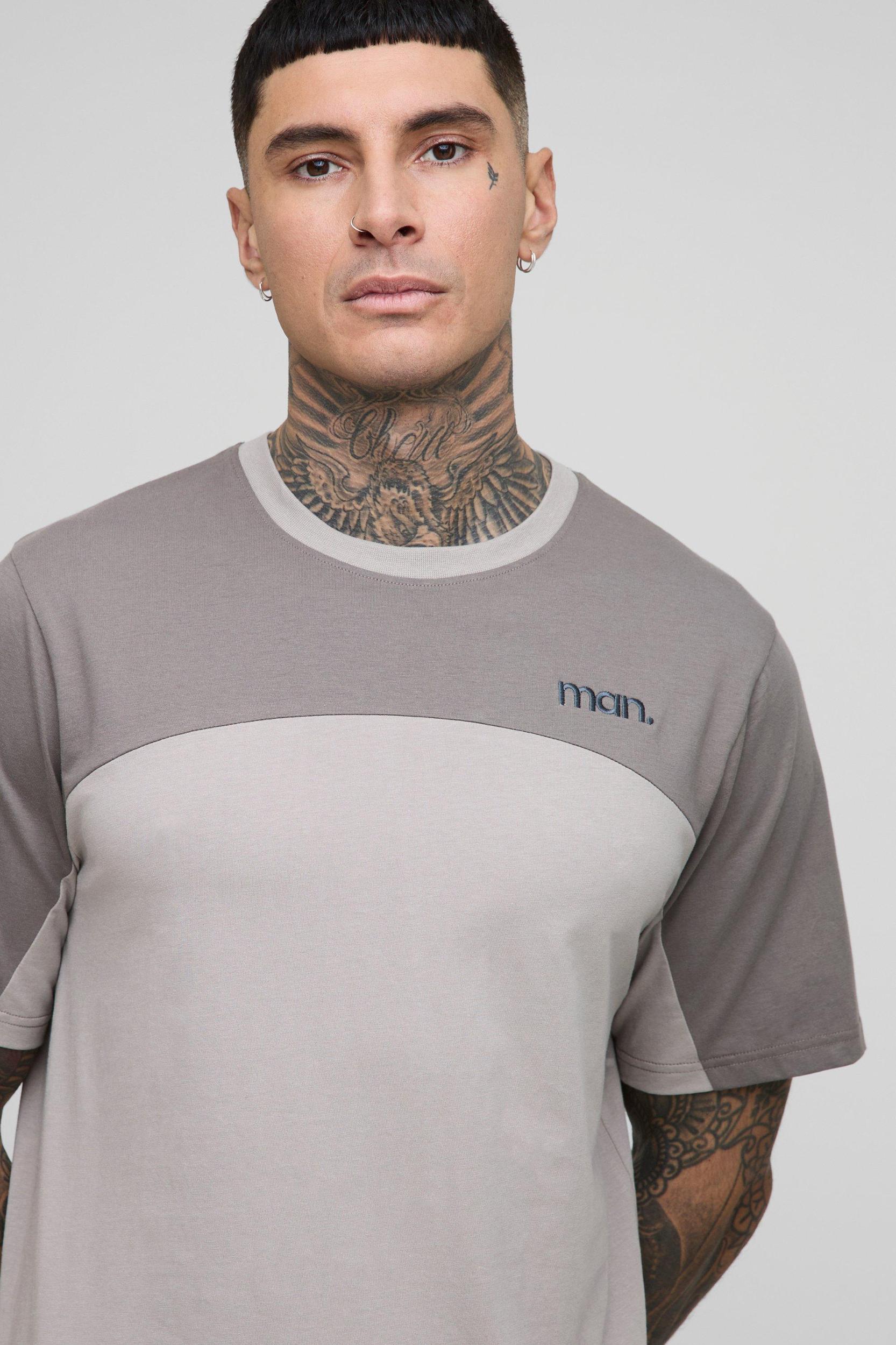 Tall Regular Fit Man Colour Block T-Shirt | boohooMAN USA Product Image