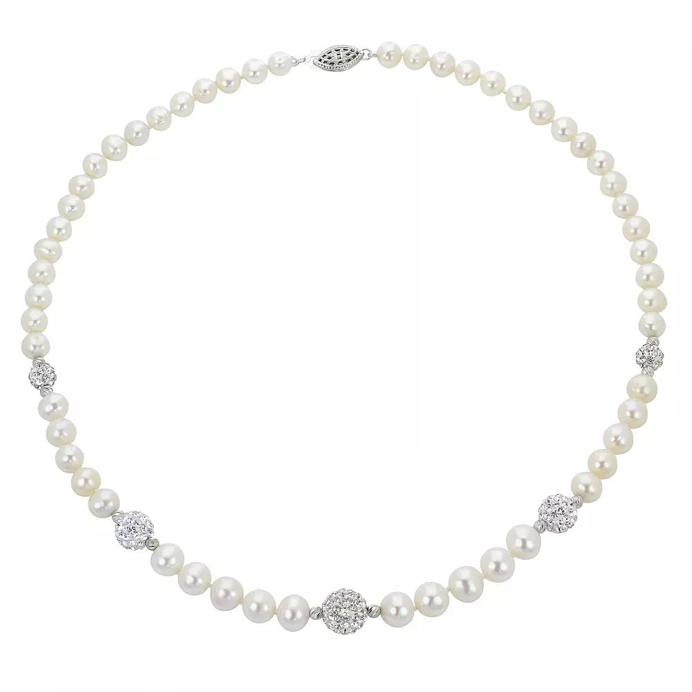 PearLustre by Imperial Freshwater Cultured Pearl & Crystal Bead Necklace, Womens Sterling Silver Product Image